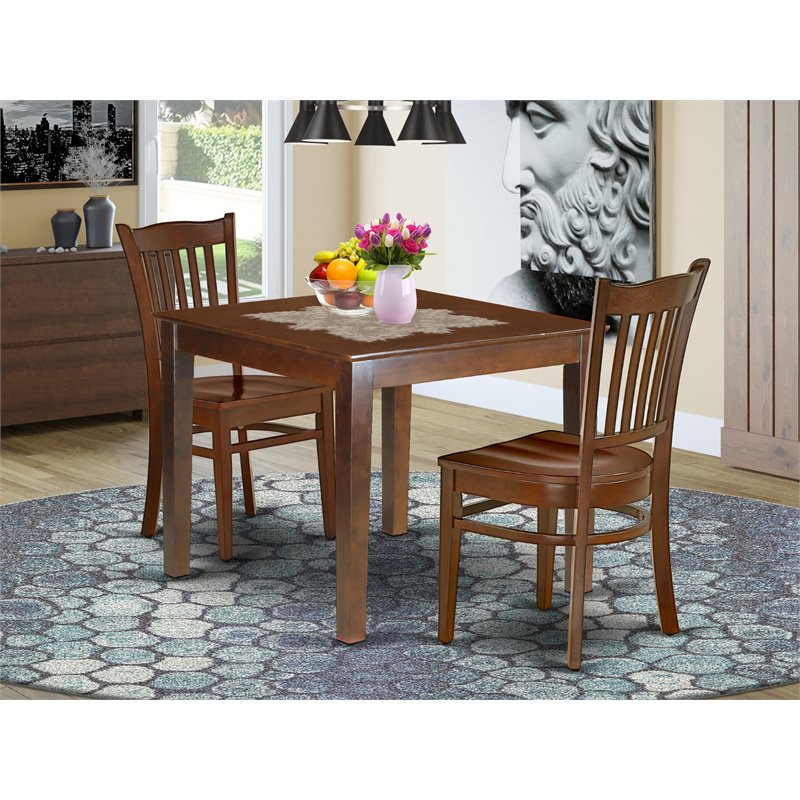 East West Furniture Oxford 3-piece Wood Table and Dining Chairs in Mahogany