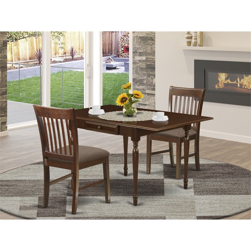 East West Furniture Monza 3-piece Dining Set with Cushion Seat in Mahogany
