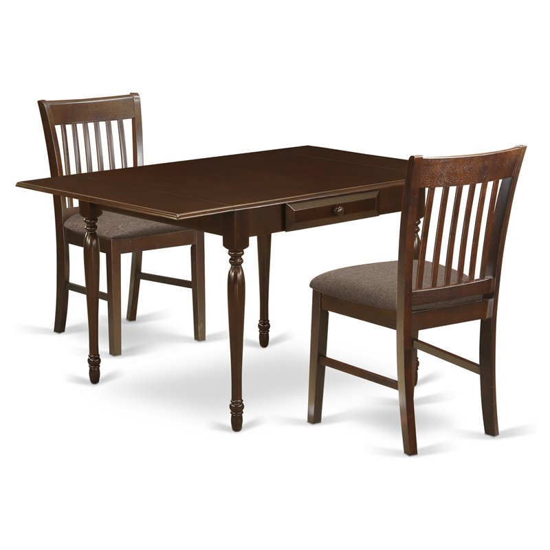 East West Furniture Monza 3-piece Dining Set with Cushion Seat in Mahogany