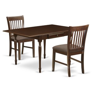 East West Furniture Monza 3-piece Dining Set with Cushion Seat in Mahogany