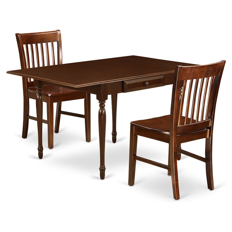 East West Furniture Monza 3-piece Wood Kitchen Table and Chair Set in Mahogany