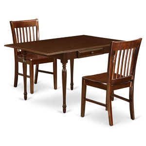 East West Furniture Monza 3-piece Wood Kitchen Table and Chair Set in Mahogany