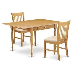East West Furniture Monza 3-piece Traditional Wood Dining Table Set in Oak