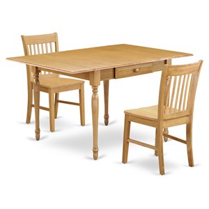 East West Furniture Monza 3-piece Traditional Wood Dining Room Set in Oak