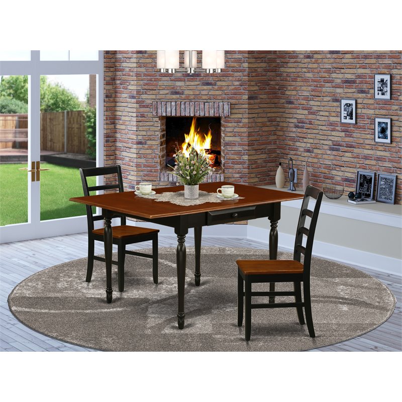 East West Furniture Monza 3-piece Wood Dining Room Table Set in Black and Cherry