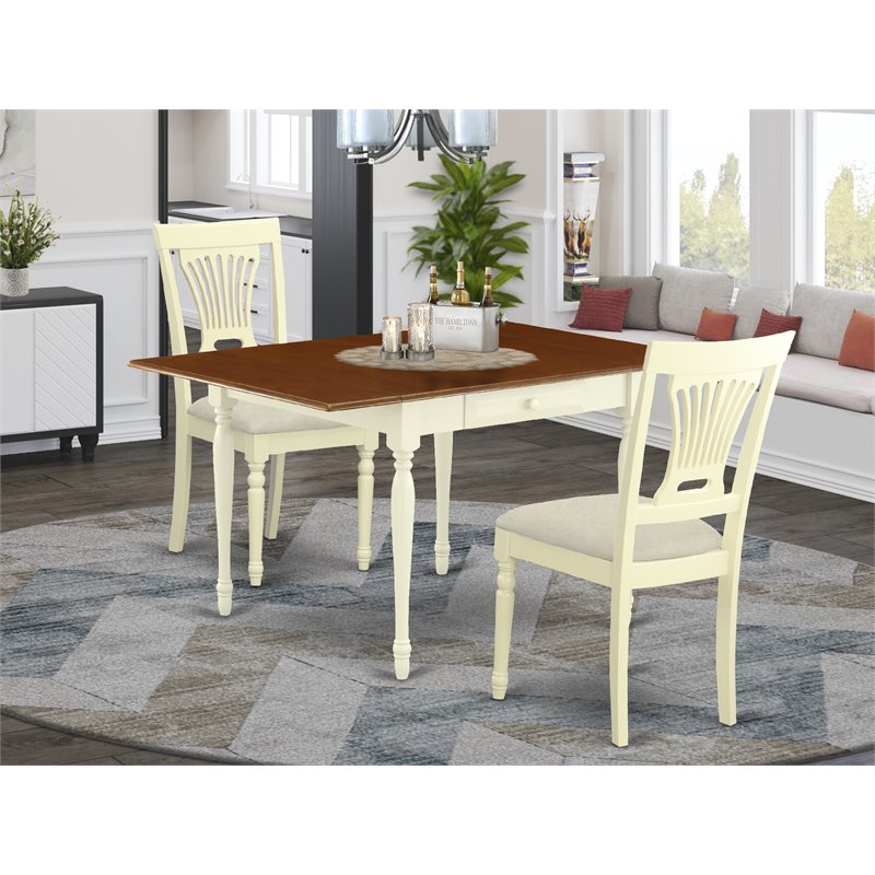 East West Furniture Monza 3-piece Dining Set with Linen Seat in Cherry