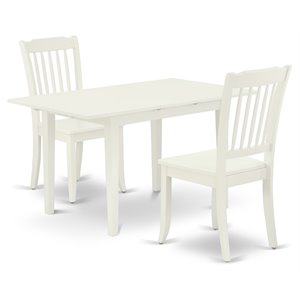 East West Furniture Norfolk 3-piece Dining Set with Wooden Seat in Linen White