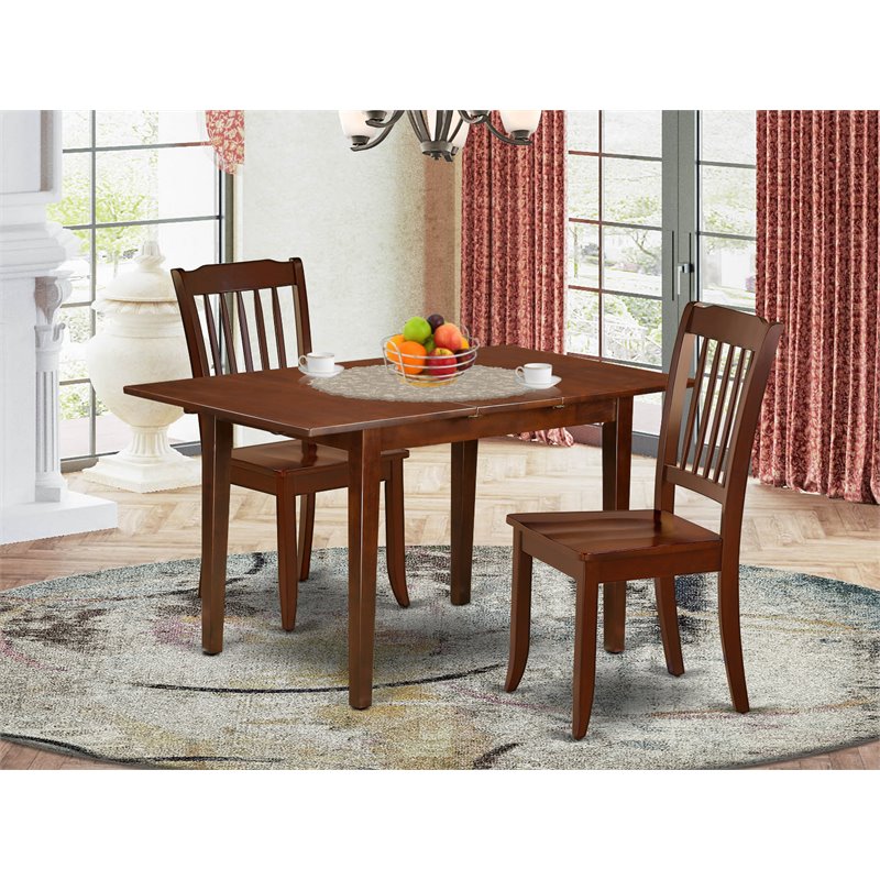 East West Furniture Norfolk 3-piece Dining Set with Slatted Chairs in Mahogany