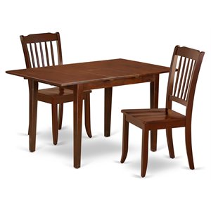 East West Furniture Norfolk 3-piece Dining Set with Slatted Chairs in Mahogany