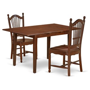 East West Furniture Norfolk 3-piece Dining Set with Wood Seat Chairs in Mahogany