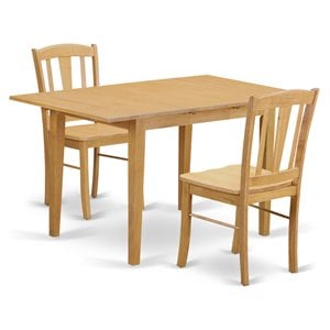 East West Furniture Norfolk 3-piece Wood Dining Table and Chair Set in Oak