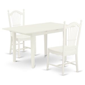 East West Furniture Norfolk 3-piece Dining Set with Slatted Chairs in White