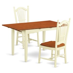 East West Furniture Norfolk 3-piece Dining Room Set in Buttermilk and Cherry
