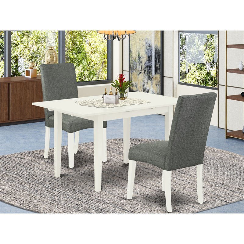 East West Furniture Norfolk 3-piece Dining Set w/ Rectangular Table in White