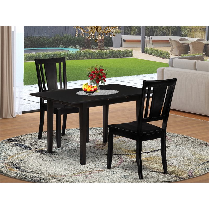 East West Furniture Norfolk 3-piece Traditional Wood Dining Room Set in Black