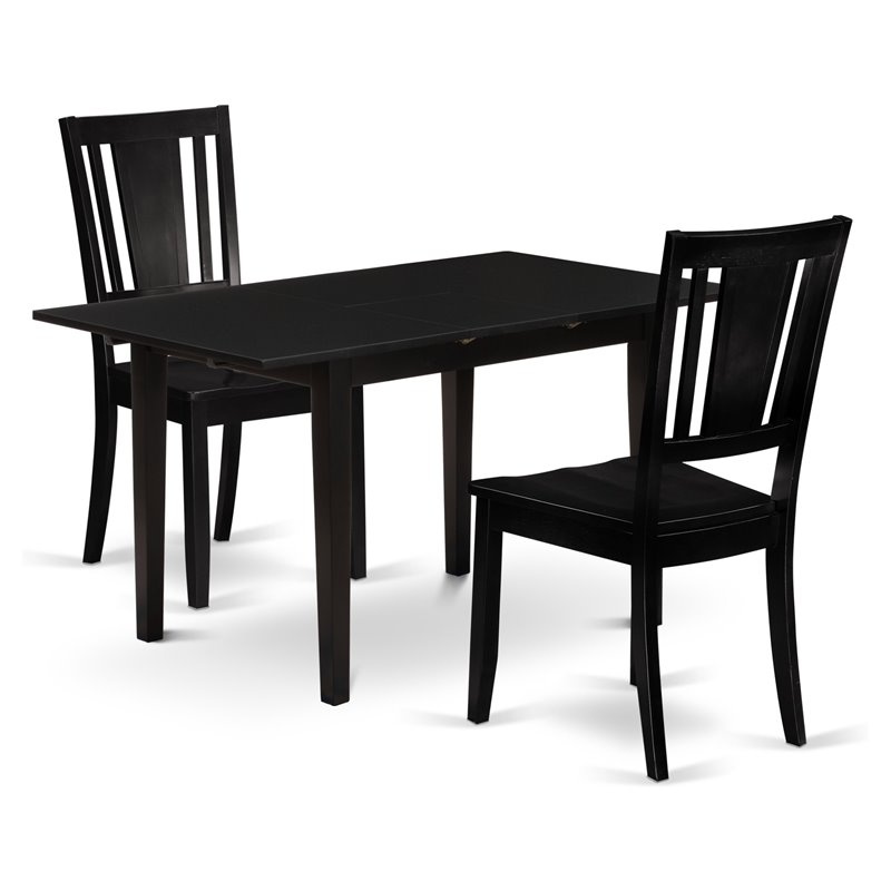 East West Furniture Norfolk 3-piece Traditional Wood Dining Room Set in Black