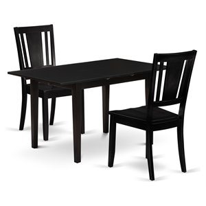 East West Furniture Norfolk 3-piece Traditional Wood Dining Room Set in Black