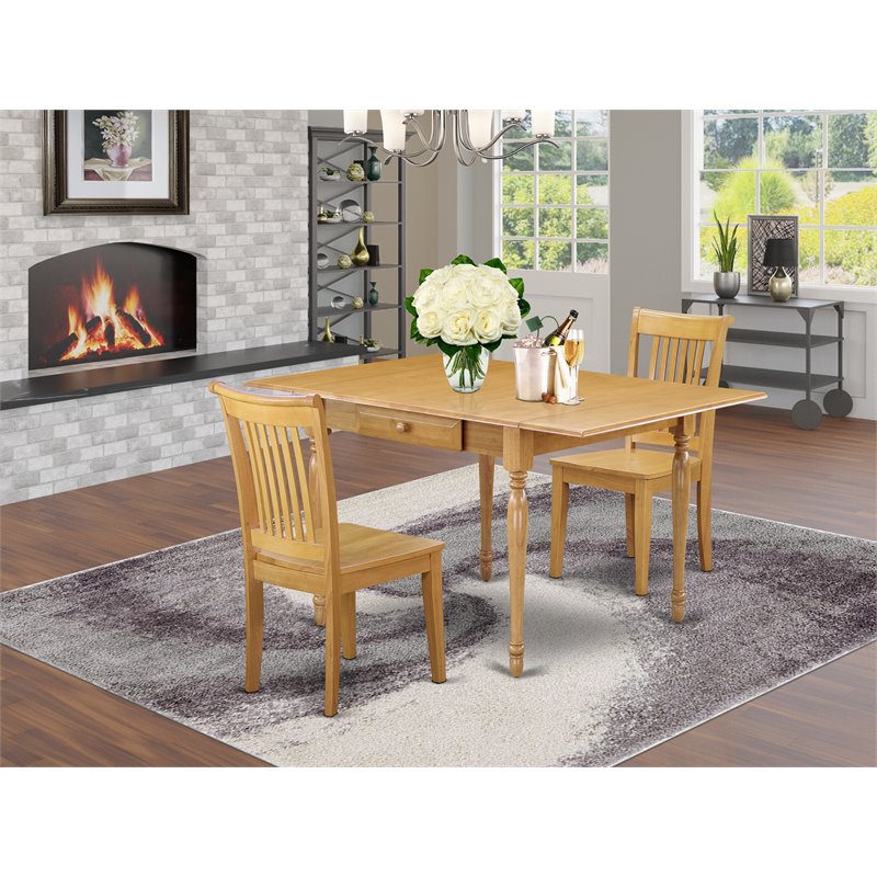 East West Furniture Monza 3-piece Wood Dining Table and Chair Set in Oak