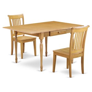 East West Furniture Monza 3-piece Wood Dining Table and Chair Set in Oak