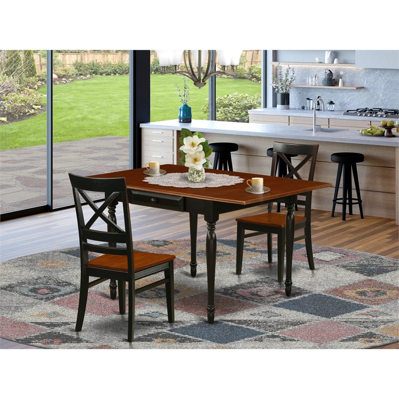 East West Furniture Monza 3-piece Dinette Table and Chair Set in Black/Cherry