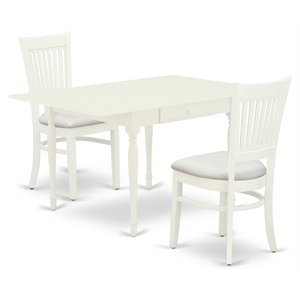 East West Furniture Monza 3-piece Dining Set with Fabric Seat in Linen White
