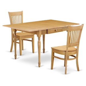 East West Furniture Monza 3-piece Wood Dining Table and Chairs in Oak
