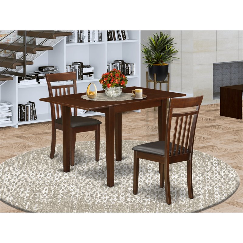 East West Furniture Norden 3-piece Dining Set with Leather Seat in Mahogany