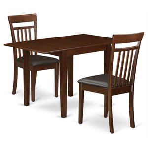 East West Furniture Norden 3-piece Dining Set with Leather Seat in Mahogany