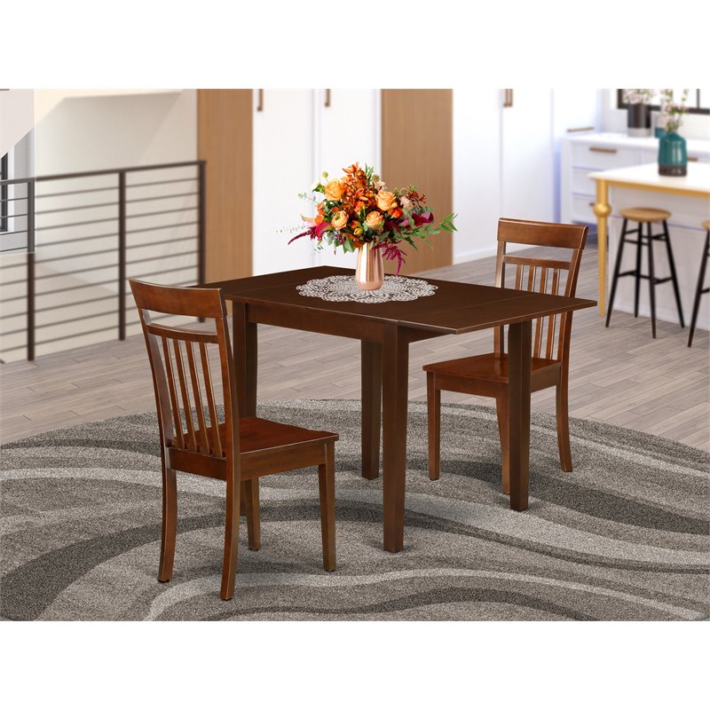 East West Furniture Norden 3-piece Dining Set with Wood Seat in Mahogany
