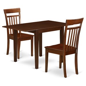 East West Furniture Norden 3-piece Dining Set with Wood Seat in Mahogany