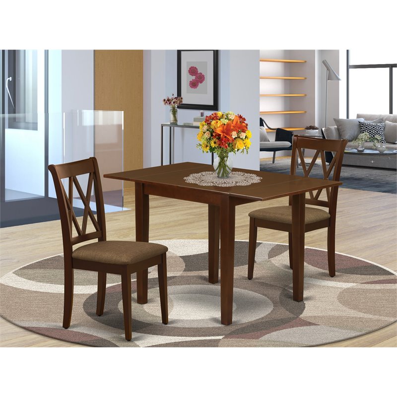 East West Furniture Norden 3-piece Dining Set with Breakfast Table in Mahogany