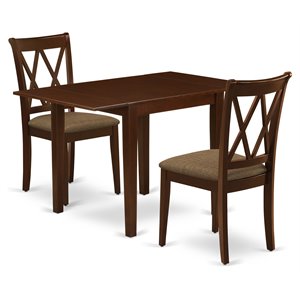 East West Furniture Norden 3-piece Dining Set with Breakfast Table in Mahogany