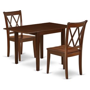 East West Furniture Norden 3-piece Traditional Wood Dining Table Set in Mahogany