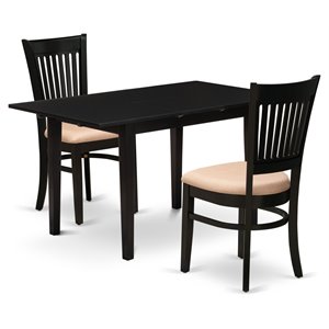East West Furniture Norfolk 3-piece Wood Dining Set with Fabric Seat in Black