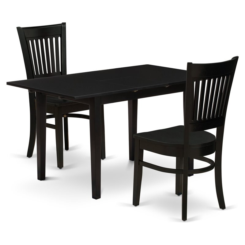 East West Furniture Norfolk 3-piece Dining Set w/ Butterfly Leaf Table in Black