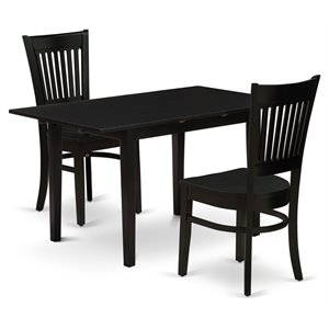 East West Furniture Norfolk 3-piece Dining Set w/ Butterfly Leaf Table in Black