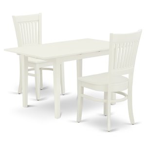 East West Furniture Norfolk 3-piece Table and Dining Chair Set in Linen White