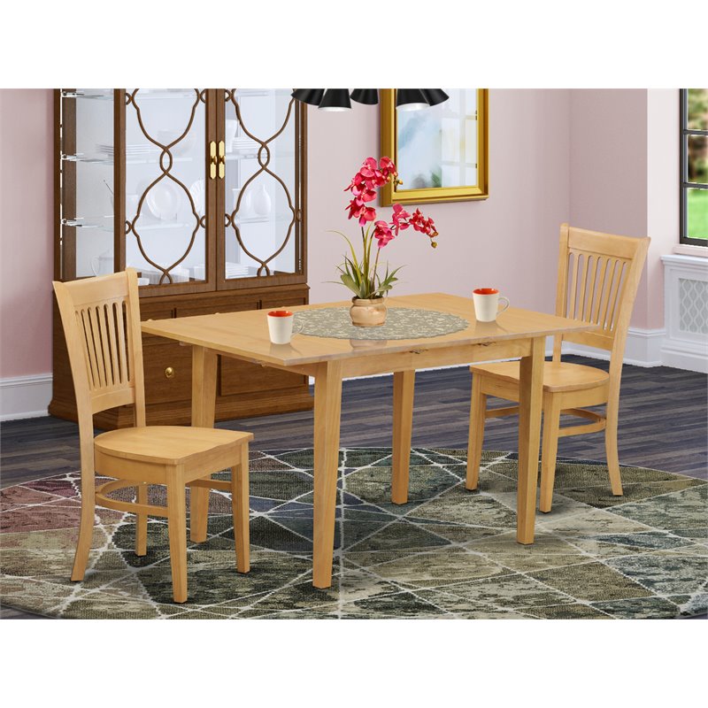East West Furniture Norfolk 3-piece Wood Table and Dinette Chairs in Oak