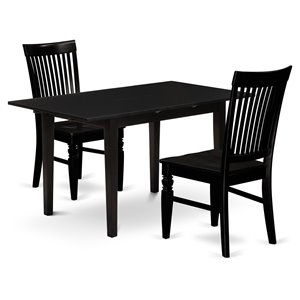 East West Furniture Norfolk 3-piece Dining Set with Wood Seat in Black