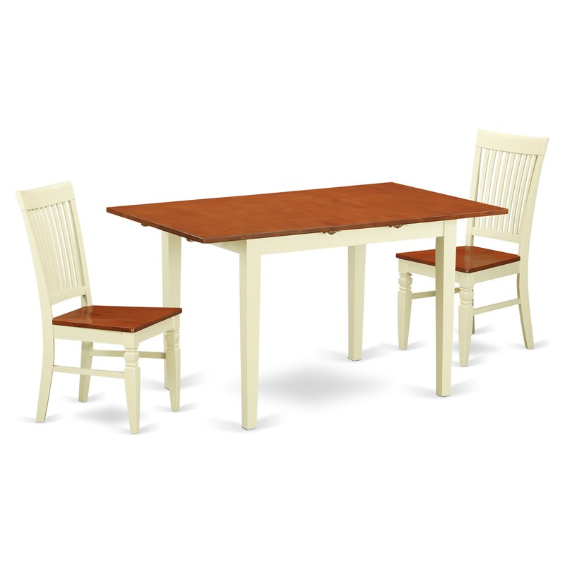 East West Furniture Norfolk 3-piece Dining Set in Buttermilk and Cherry