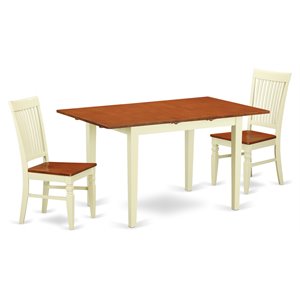 East West Furniture Norfolk 3-piece Dining Set in Buttermilk and Cherry