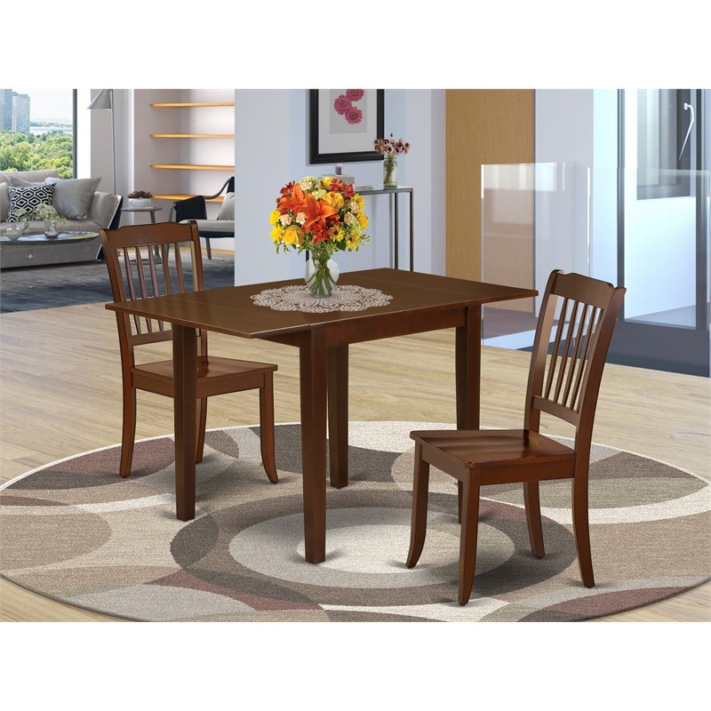 East West Furniture Norden 3-piece Wood Dining Table and Chair Set in Mahogany