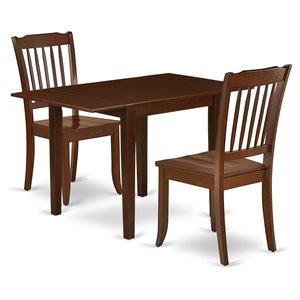 East West Furniture Norden 3-piece Wood Dining Table and Chair Set in Mahogany