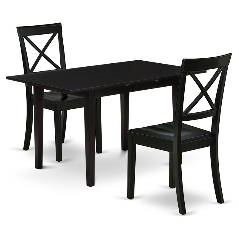 East West Furniture Norfolk 3-piece Traditional Wood Dining Set in Black
