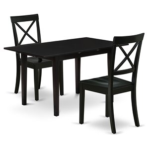 East West Furniture Norfolk 3-piece Traditional Wood Dining Set in Black