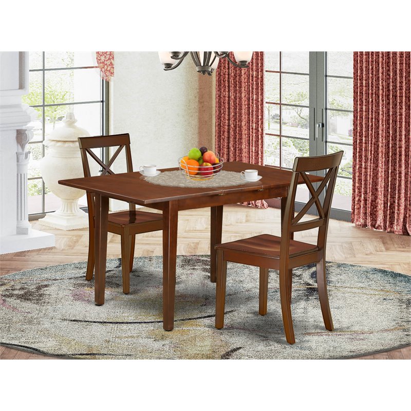 East West Furniture Norfolk 3-piece Dining Set with Wood Seat in Mahogany