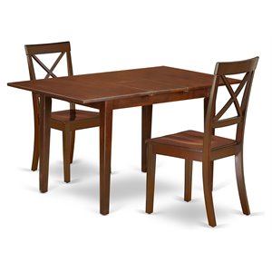 East West Furniture Norfolk 3-piece Dining Set with Wood Seat in Mahogany