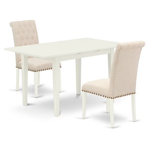 East West Furniture Norfolk 3-piece Dining Set with Button Tufted Back in White