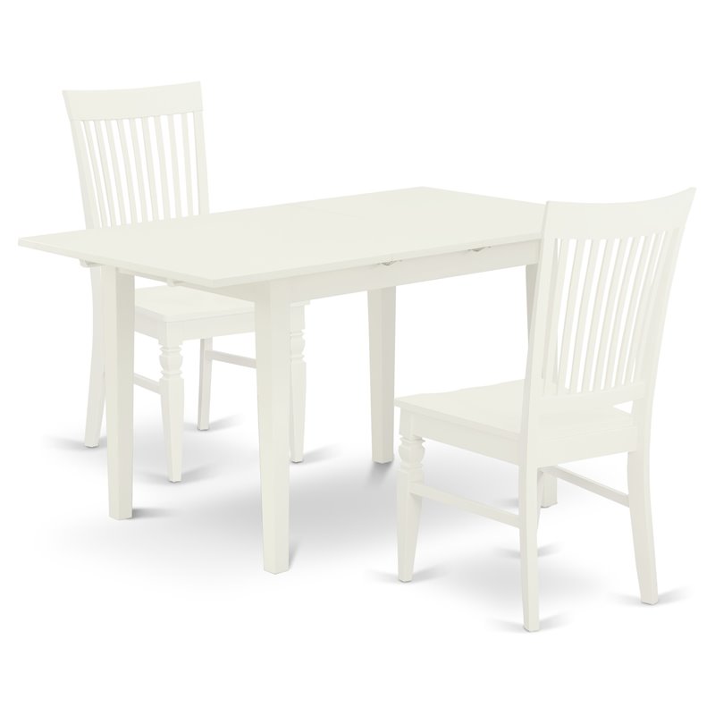 East West Furniture Norfolk 3-piece Wood Table and Dining Chairs in Linen White