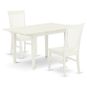 East West Furniture Norfolk 3-piece Wood Table and Dining Chairs in Linen White
